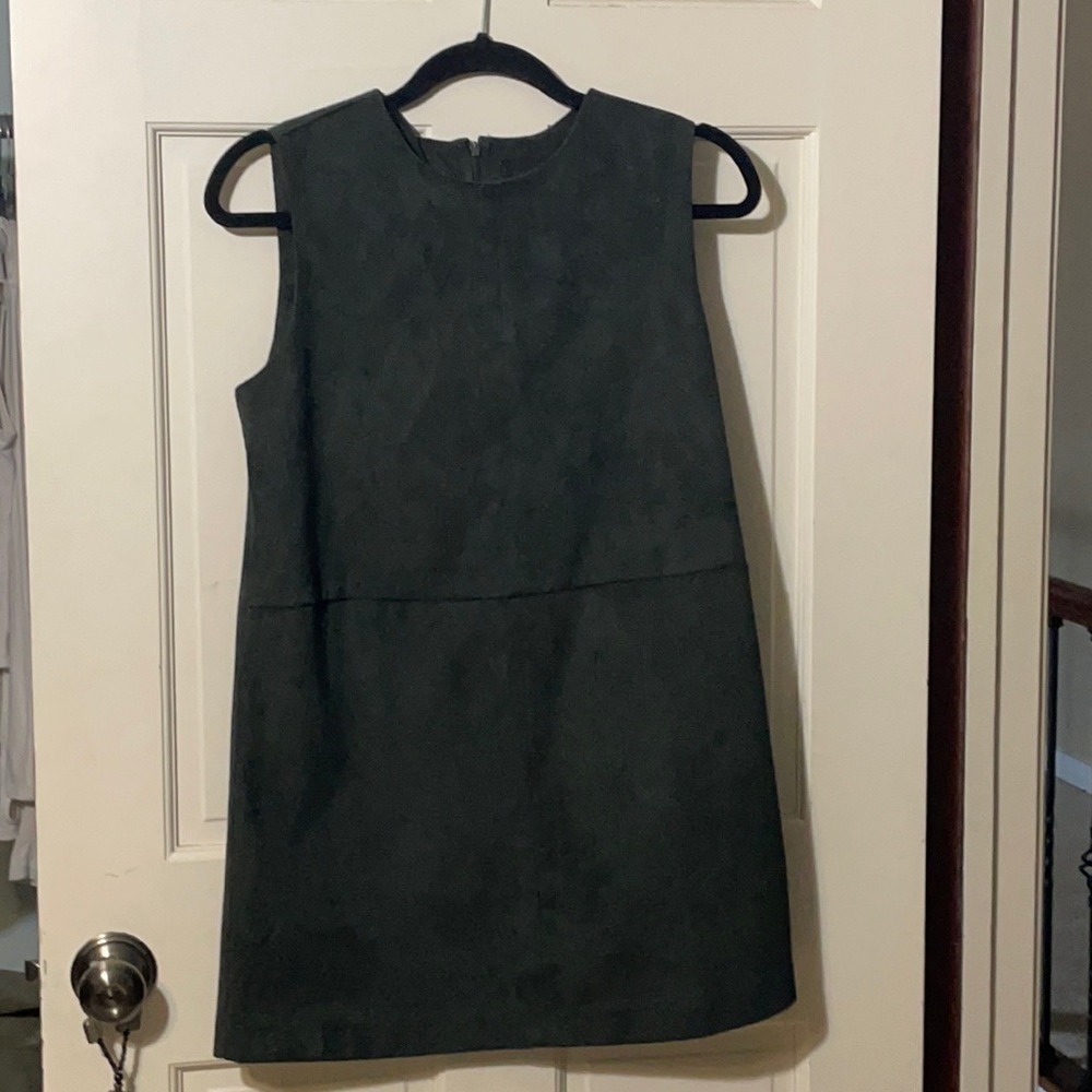 Olive green sleeveless suede mini dress